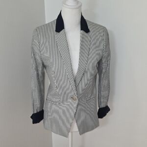 Mango Black and White Striped Blazer